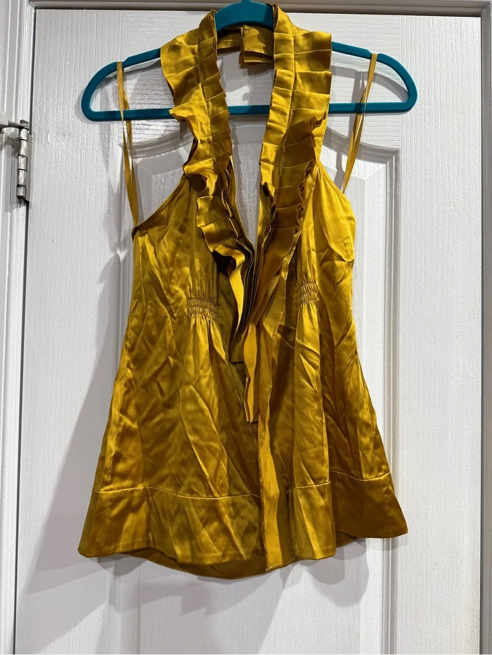 BCBGMaxAzria Mustard Yellow Ruffled Halter Camisole